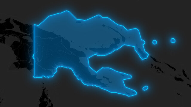 Stylized Blue Glow Map on Dark Background High Resolution Digital Graphic - Papua New Guinea