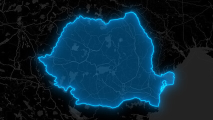 Obraz premium Stylized Blue Glow Map on Dark Background High Resolution Digital Graphic - Romania