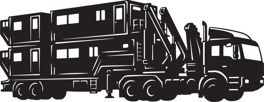 Garbage truck, waste management vehicle, recycling truck, sanitation truck, black icon