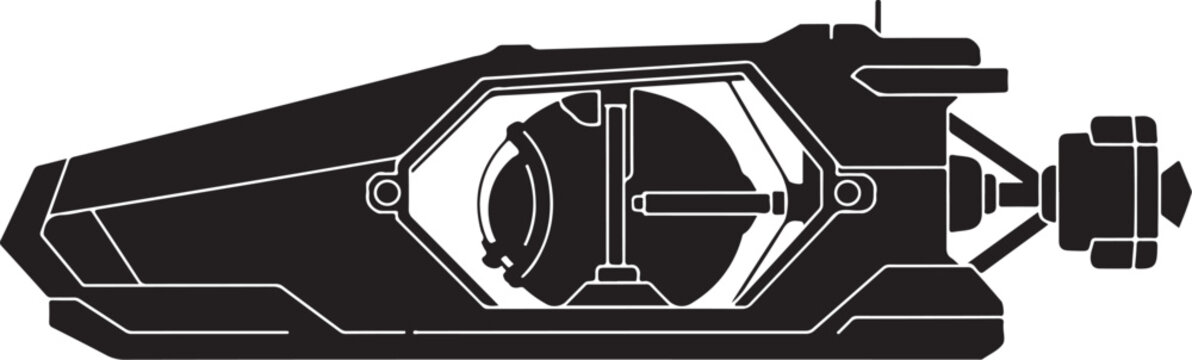 Futuristic robotic arm, mechanical limb, industrial design, vector illustration, black and white