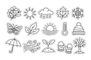 Obraz premium Collection of seasonal and weather-related icons in simple line drawings