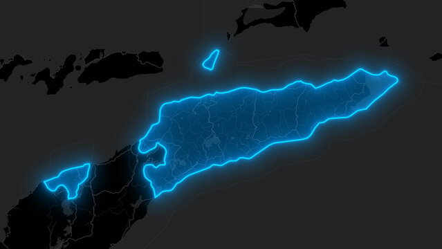 Stylized Blue Glow Map on Dark Background High Resolution Digital Graphic - East Timor