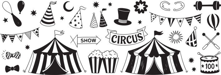circus tent and carnival elements flat design vector illustration © IftiarJony