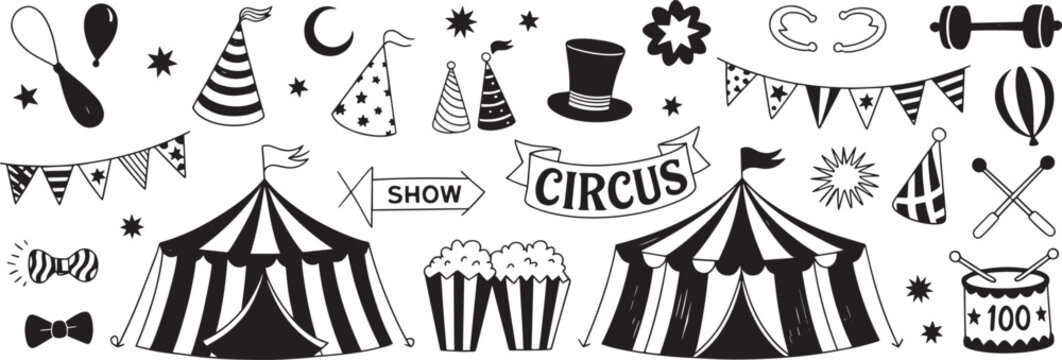 circus tent and carnival elements flat design vector illustration