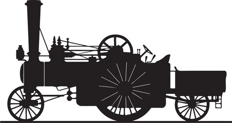 Fototapeta premium Vintage steam engine, antique locomotive, industrial machine, black silhouette