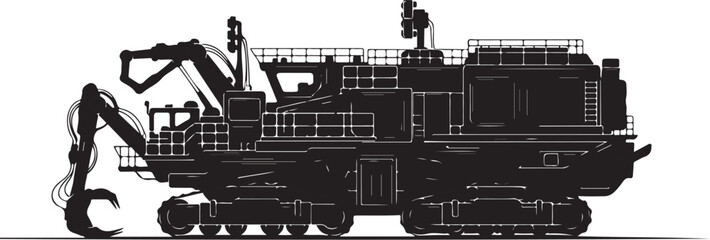 Obraz premium Industrial mining excavator, heavy machinery, construction equipment, black vector