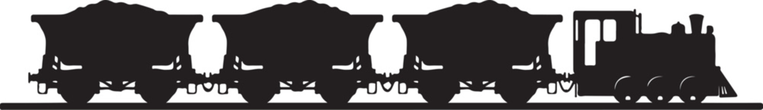 Vintage train, locomotive silhouette, black train, railroad icon, vector graphics