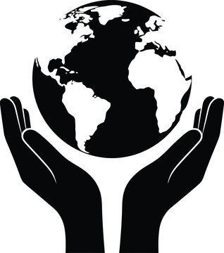 Silhouette hands cradling planet Earth abstract concept vector illustration