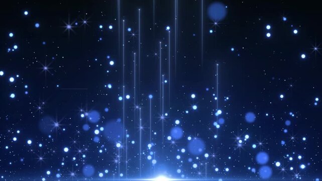 A mesmerizing video of sparkling blue lights and particles floating in a dark space