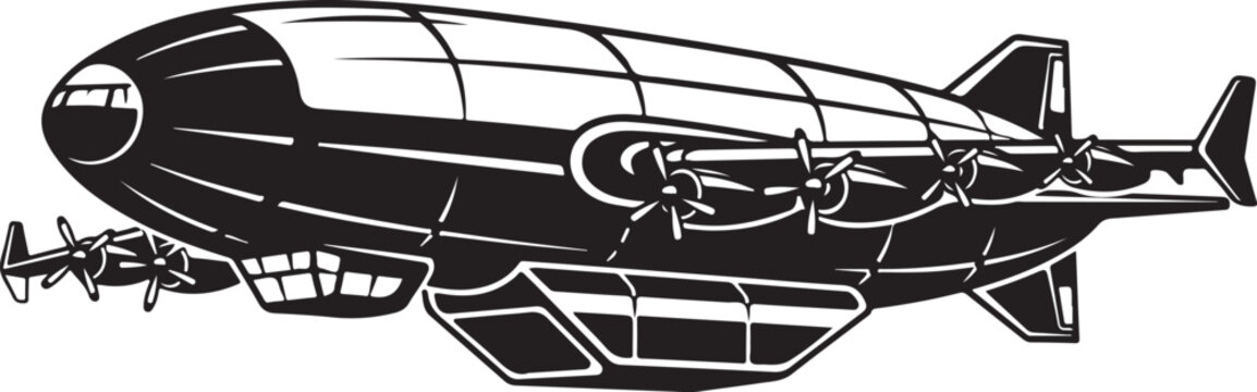 Vintage Blimp, Airship Illustration, Black and White, Vector Graphic