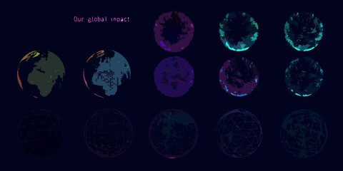 Naklejka premium Abstract global impact visualization with colorful geometric egg shaped forms