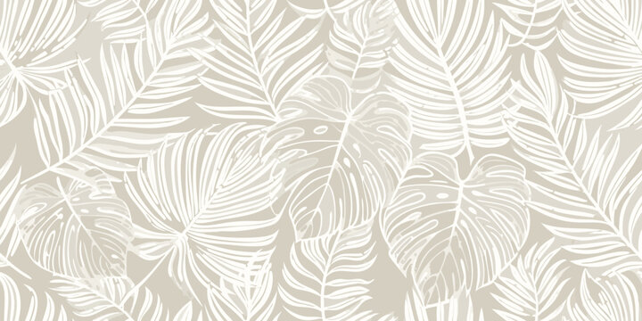 Subtle tropical leaf pattern in neutral beige and white tones
