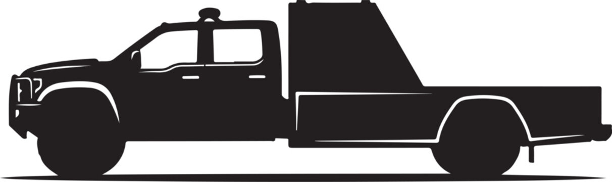 Black pickup truck, silhouette vehicle, flatbed truck, transportation icon