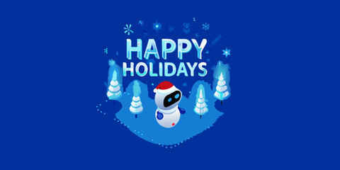 Festive illustration featuring a robot and winter holiday greetings © Titul