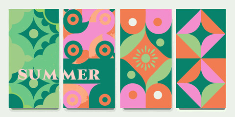 Obraz premium A set of four brightly colored geometric patterned vertical panels