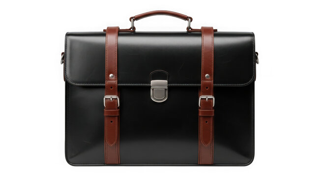 Stylish black leather briefcase perfect happy father's day gift idea isolated on transparent background