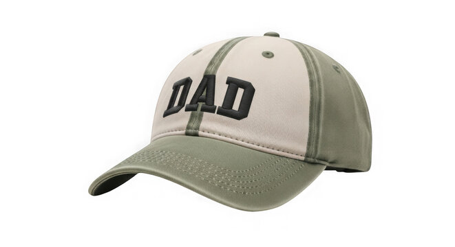 Happy father's day white and green 'dad' baseball cap isolated on transparent background
