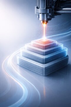 3d printing layered structure with laser precision, vertical composition, additive manufacturing and industrial technology concept.