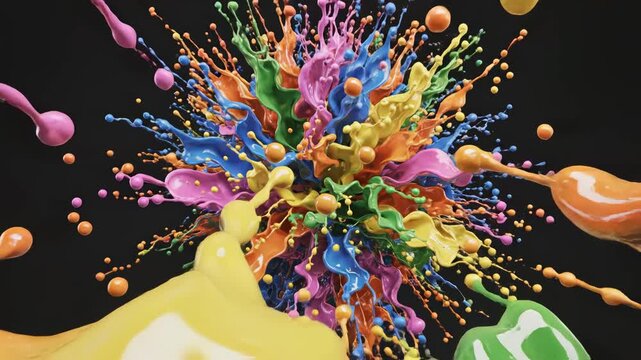 Colorful paint splatter explosion for commercial backgrounds, digital design, and advertising