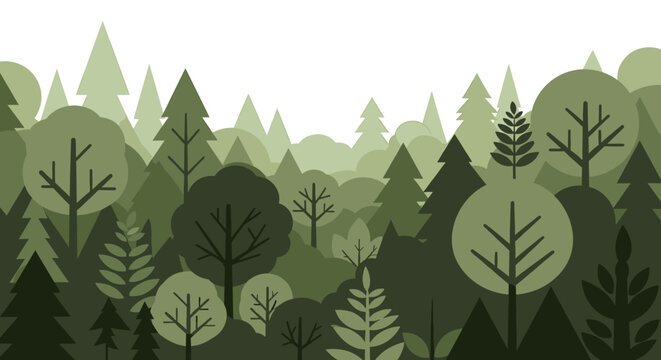 A calming, stylized forest illustration evokes feelings of growth, tranquility, and natural beauty, perfect for website backgrounds or marketing mater
