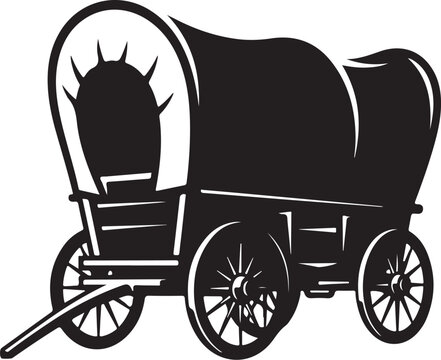 Vintage Covered Wagon, Black and White Illustration, Western Conestoga Cart, Vector Wagon Icon