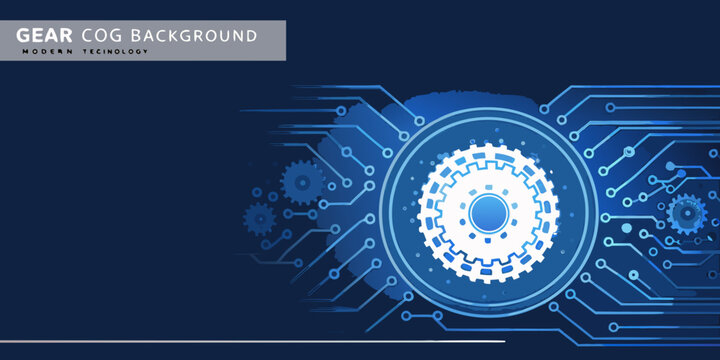 Abstract blue background featuring gears circuits and modern technology