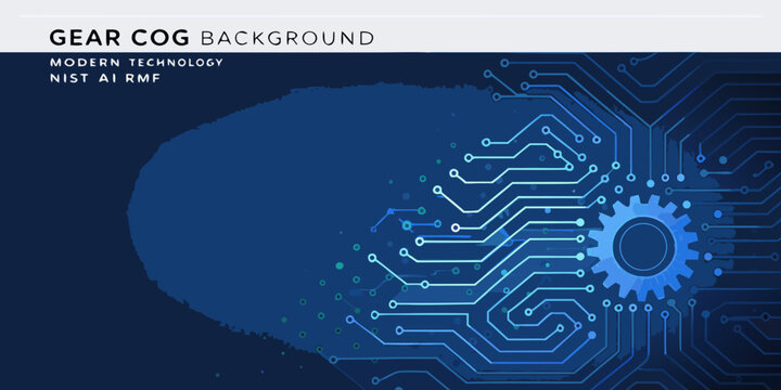 Abstract blue background featuring gear cogs and circuit board patterns