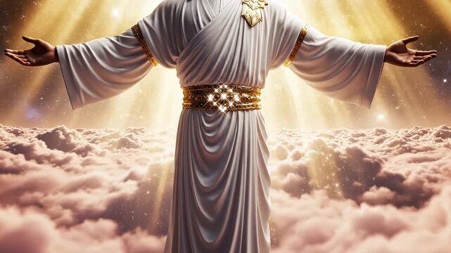 figure in white robe with outstretched arms for commercial advertising, marketing campaigns, and creative projects