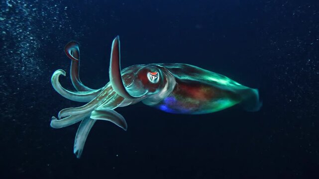 Bioluminescent Deep Sea Squid Glowing in Darkness