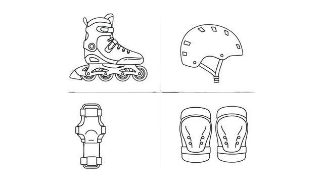 Essential Skating Gear: Detailed illustration of inline skate, helmet, and protective gear, ready for adventure on the streets or in the skate park. 