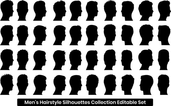 Diverse collection of men&rsquo;s Hairstyle Silhouettes profile showcasing various hairstylesor Artwork