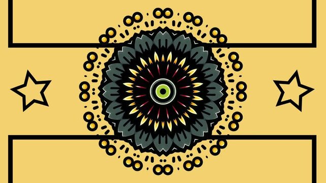 Intro background mandala animation with two star. Yellow background. Wedding template opening