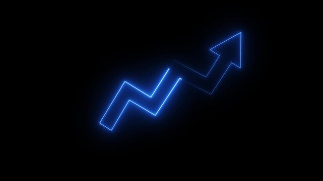 Upward growth chart technology neon line animation with rising arrow graph illustrating financial success business analytics and profit increase concept 