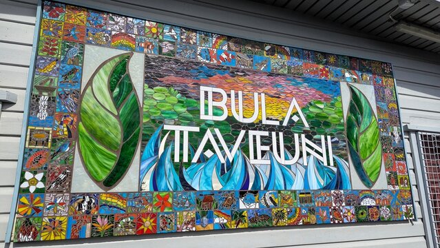Bula Taveuni mural artwork at Taveuni Island airport terminal in Fiji - taken on 6 April 2026