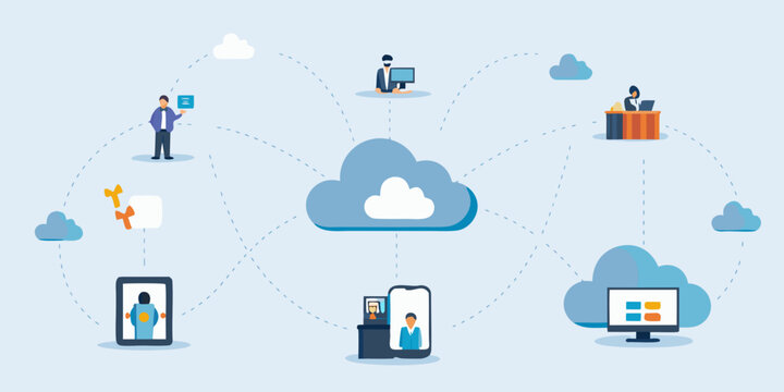 Digital network connecting people and devices through a central cloud system