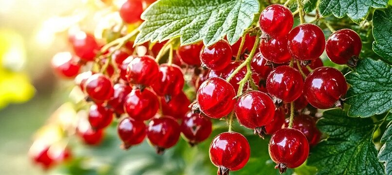 Freshly Harvested Red Currants Glimmering in Sunlight, Perfect Organic Berries for Healthy Snacking