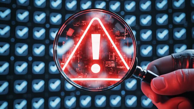 Cyber security check with magnifying glass for commercial backgrounds, digital design, and advertising