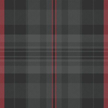 Editable vector check textile, adorable fabric seamless texture. Realistic pattern tartan background plaid in grey and red colors.