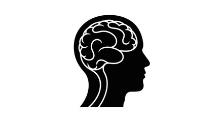 Obraz premium Human head profile with brain illustration for neurology and psychology