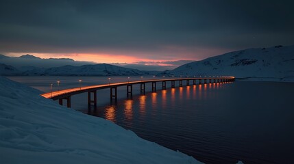 Fototapeta premium Winter Bridge Lights at Dusk