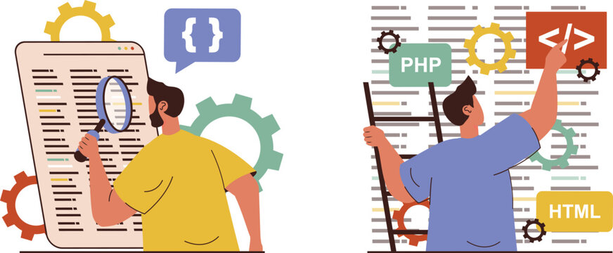 Developers collaborating on a web development project using php and html