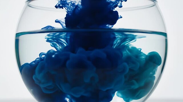 Blue ink dispersing in water for commercial backgrounds, digital design, and advertising