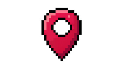Red pixelated map pin marker, isolated on transparent background © Emilia