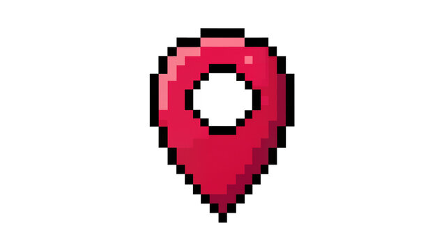 Red pixelated map pin marker, isolated on transparent background