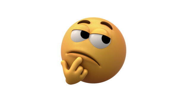 Yellow thinking emoji with finger on chin, isolated on transparent background