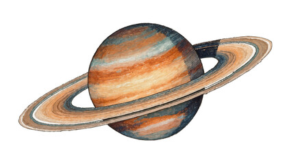 Watercolor painting of Saturn planet with rings, isolated on transparent background © Emilia