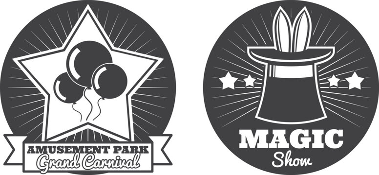 Amusement park attractions including a grand carousel and magic show