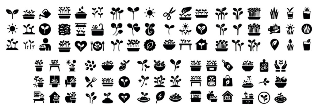 Garden icons with seedling and scissors outline