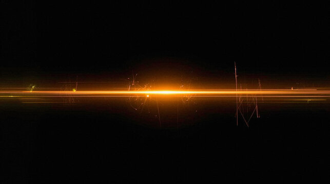 Stunning horizontal orange light streak overlay on deep black background, cinematic lens flare effect for high-end digital design, professional 8K resolution, perfect for tech ads, UI, and motion