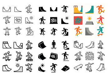Naklejka premium Street skate icons with ramp skater minimal